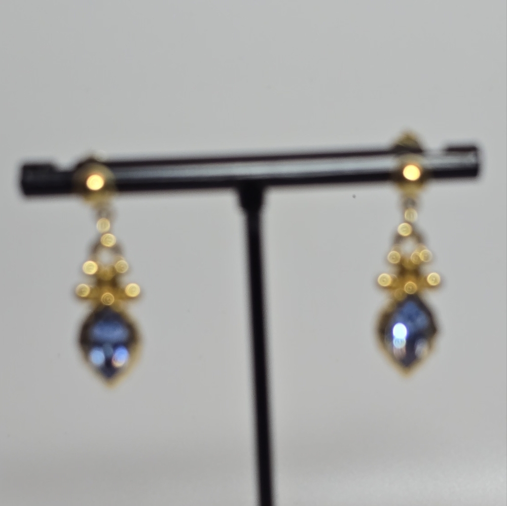Avon Gold and Blue Teardrop Earrings